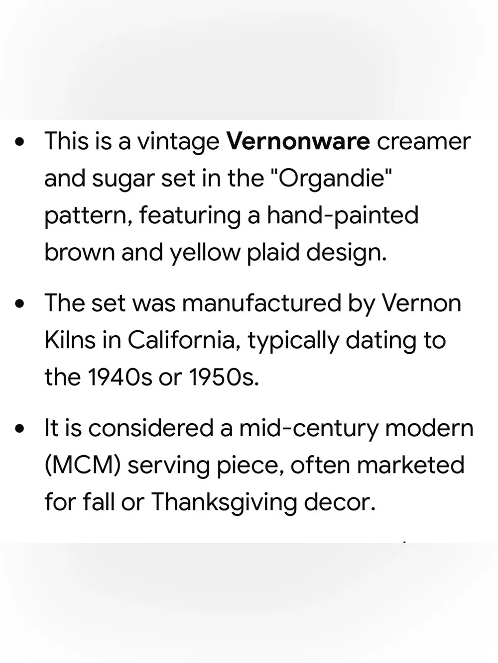 Vintage Vernonware Sugar & Creamer